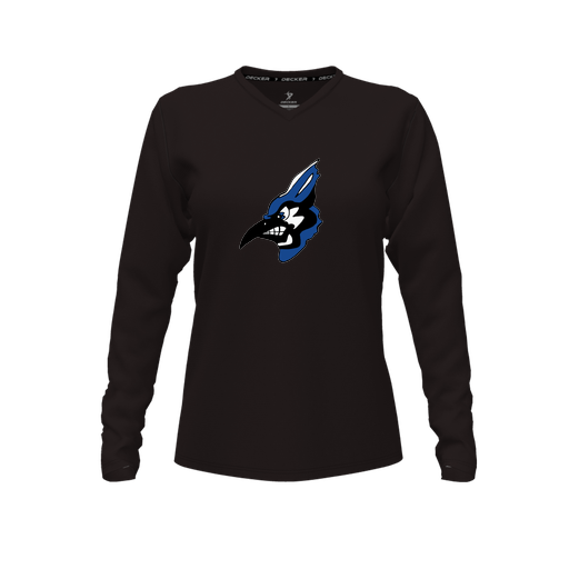 [CUS-DFW-TEES-CMF-VNK-LSL-BLK-FYXS-LOGO3] Decker Comfort T-Shirt (Female Youth XS, Black, V Neck, Logo 3, Long Sleeve)